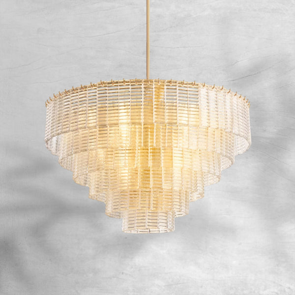Concentric Textured Cast Glass Ring Chandelier