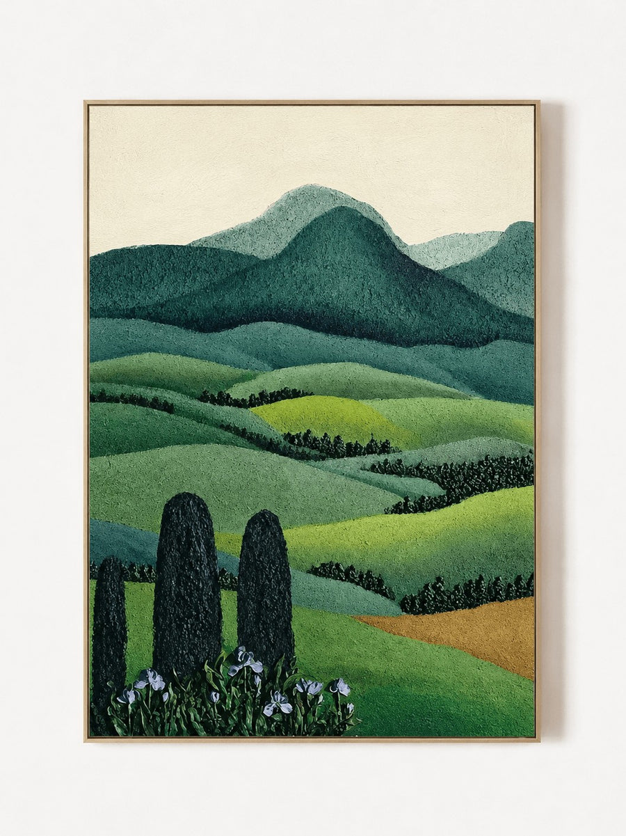 Contemporary Folk Art Rolling Hills Landscape Wall Art