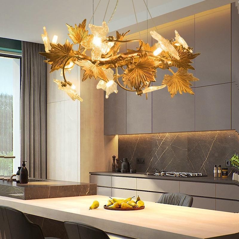 Copper Maple Leaf Ring Chandelier with Crystal