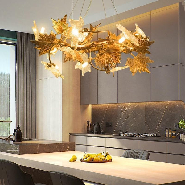 Copper Maple Leaf Ring Chandelier with Crystal