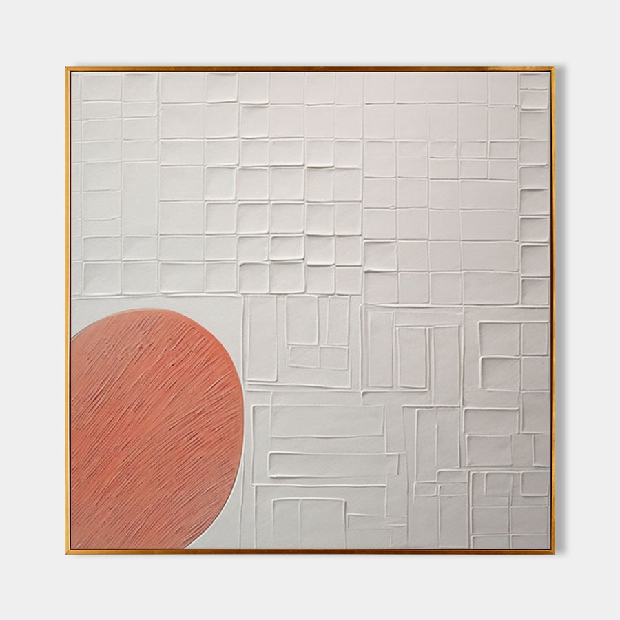 Coral Sun Over White Plaster Grid