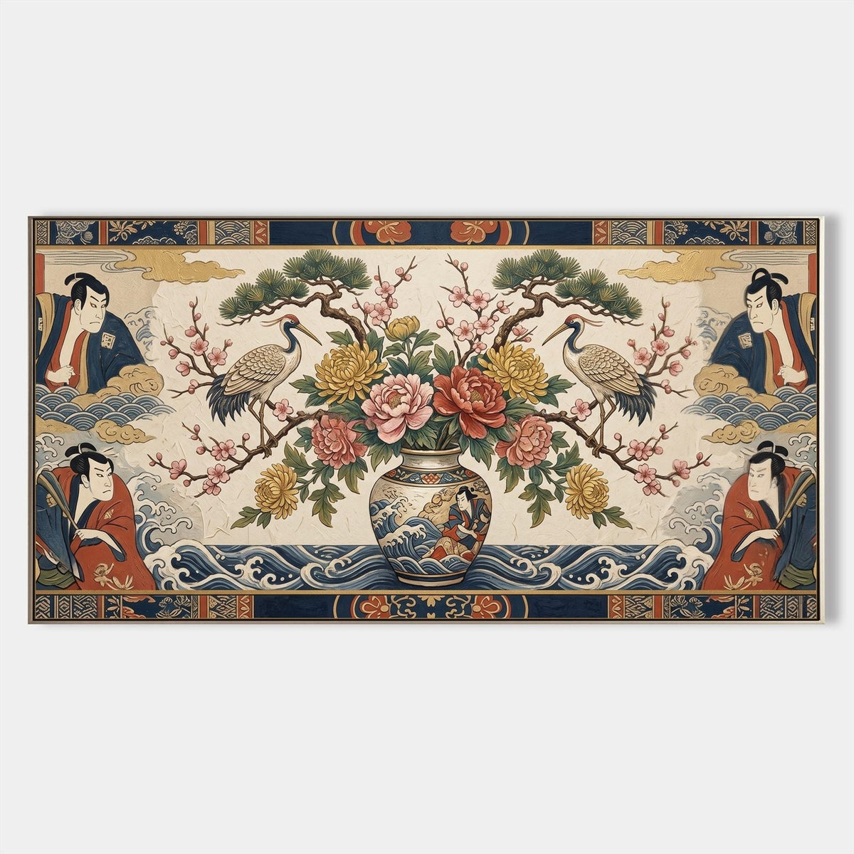 Cranes and Peonies Ukiyo-e Panorama