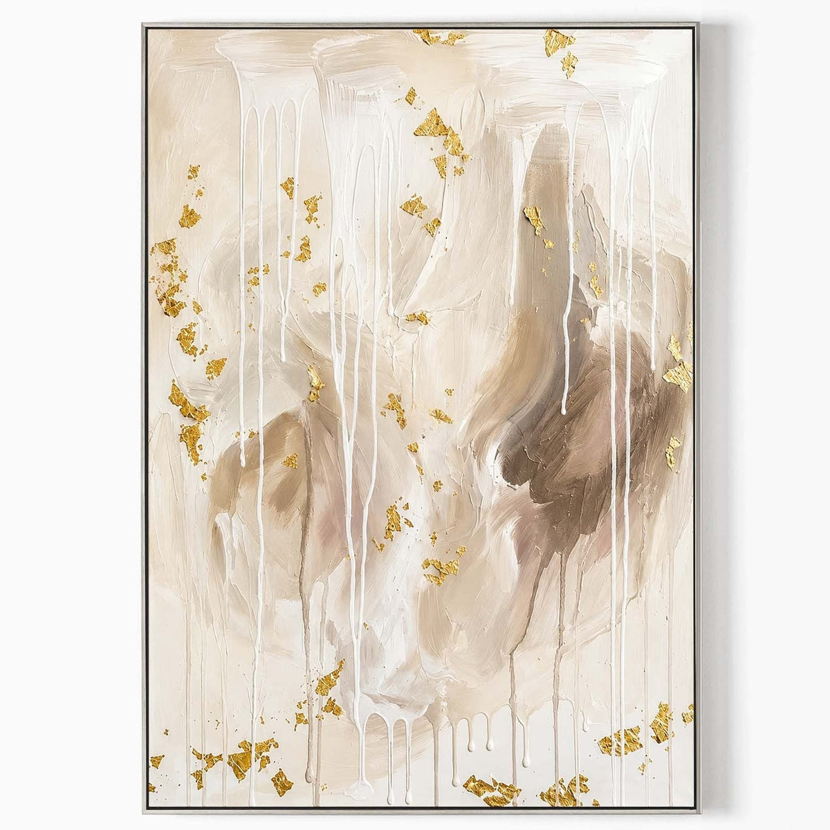 Cream and Gold Leaf Drip Abstract