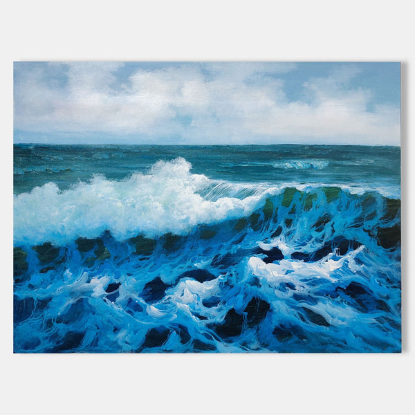 Cresting Blue Wave Under Soft Clouds
