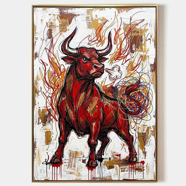 Crimson Bull in Fiery Strokes