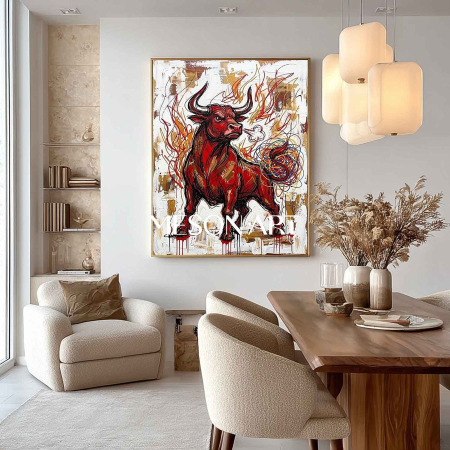 Crimson Bull in Fiery Strokes
