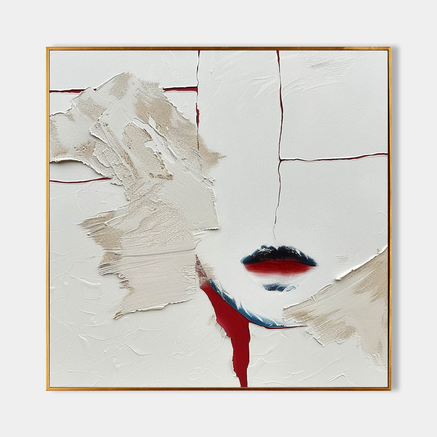Crimson Lips in Cracked Plaster
