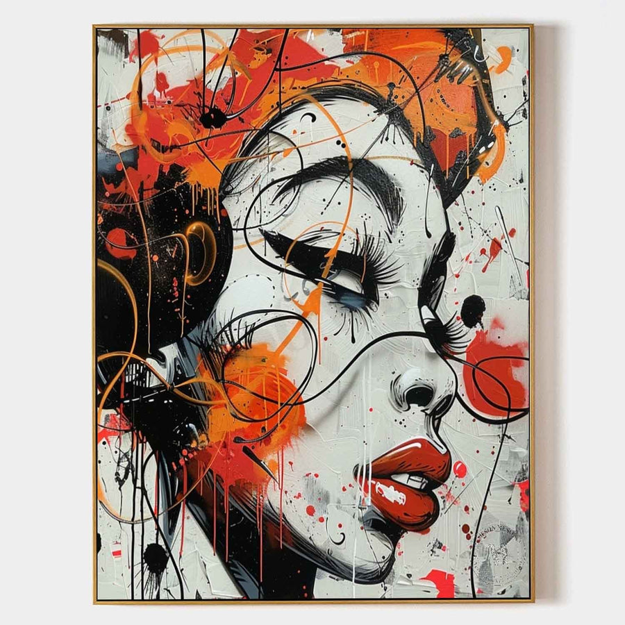 Crimson Lips in Graffiti Swirls
