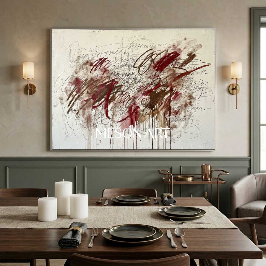 Crimson Scribbles on Ivory