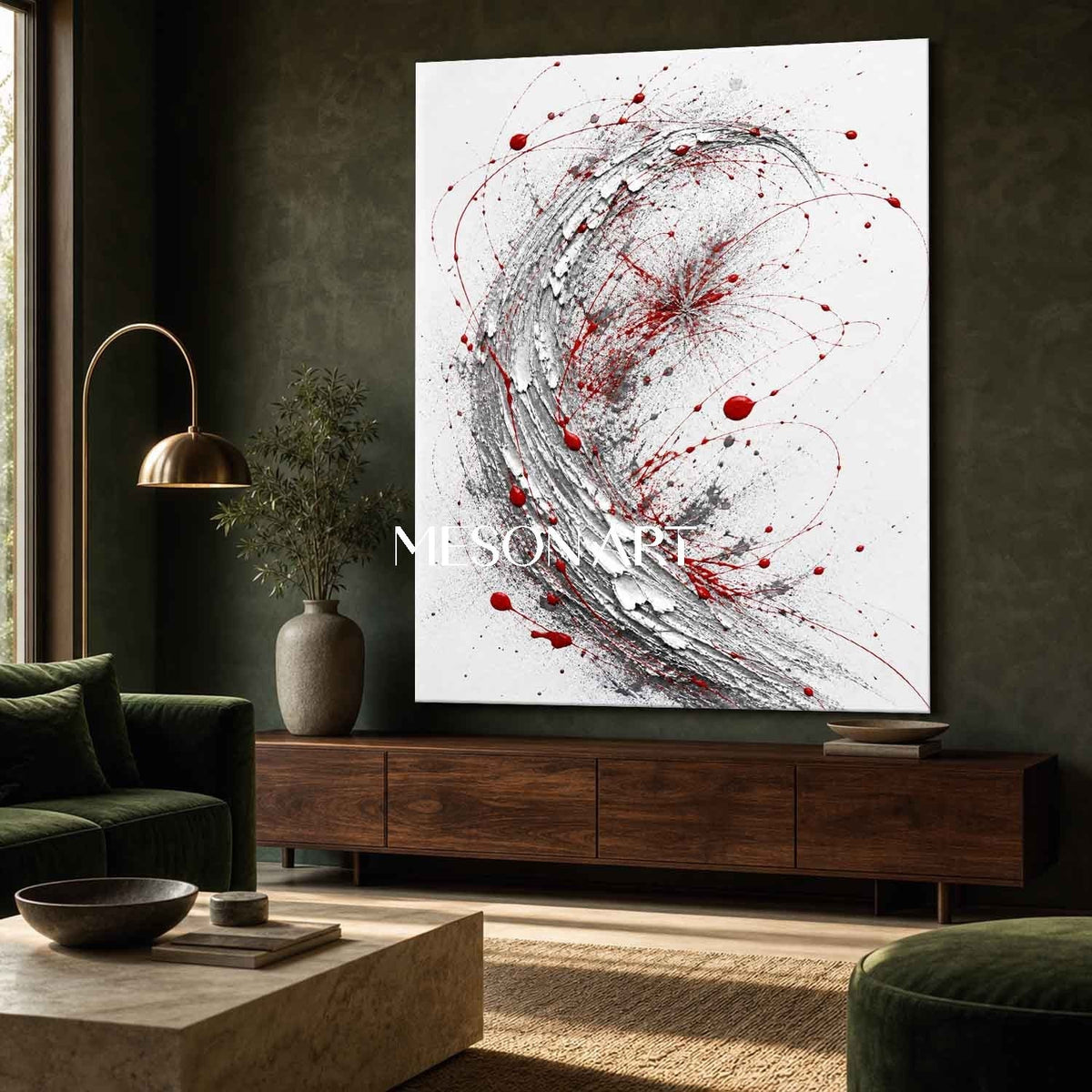 Crimson Splatter on Silver Crescent