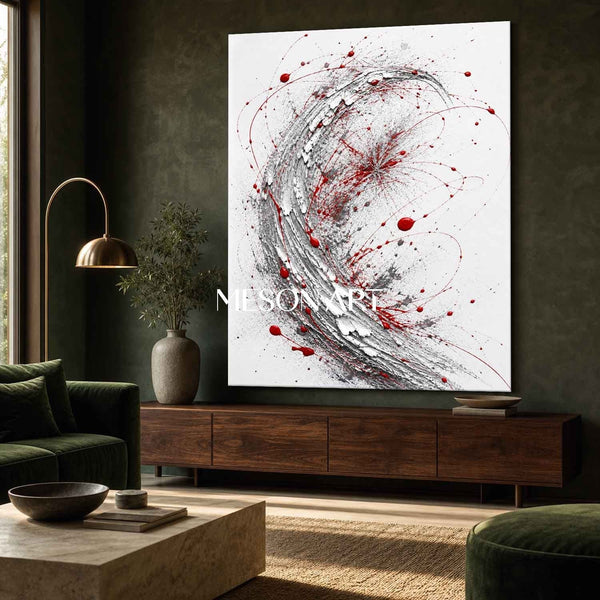 Crimson Splatter on Silver Crescent