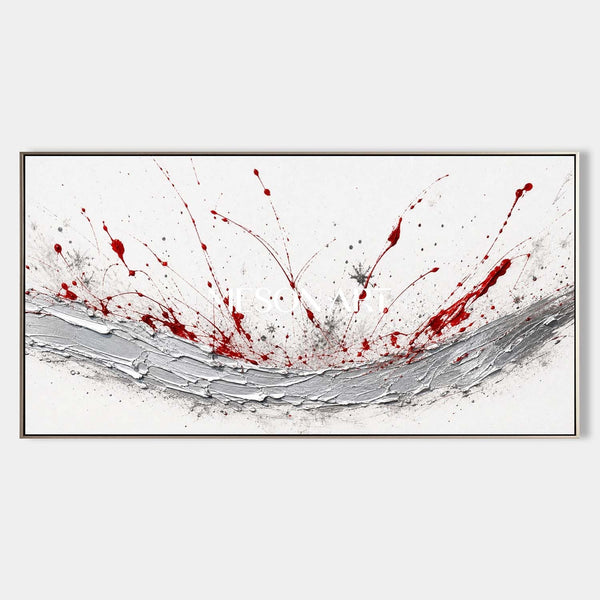 Crimson Splatter Over Silver Wave