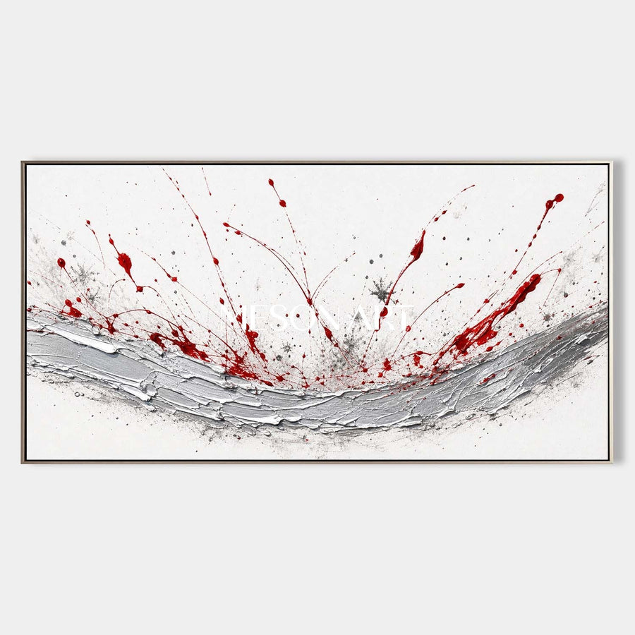 Crimson Splatter Over Silver Wave
