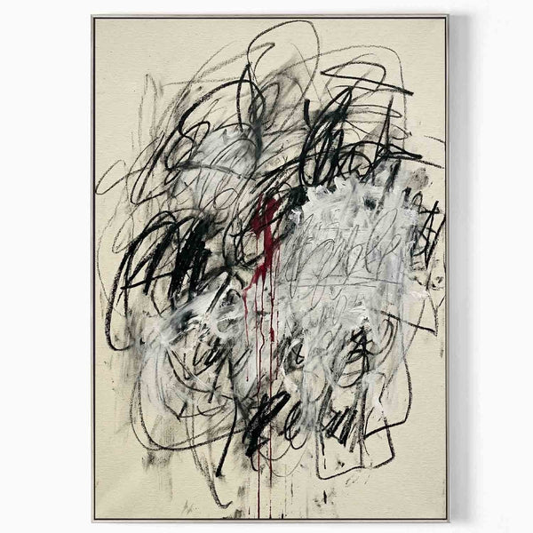 Crimson Thread Through Charcoal Scribbles
