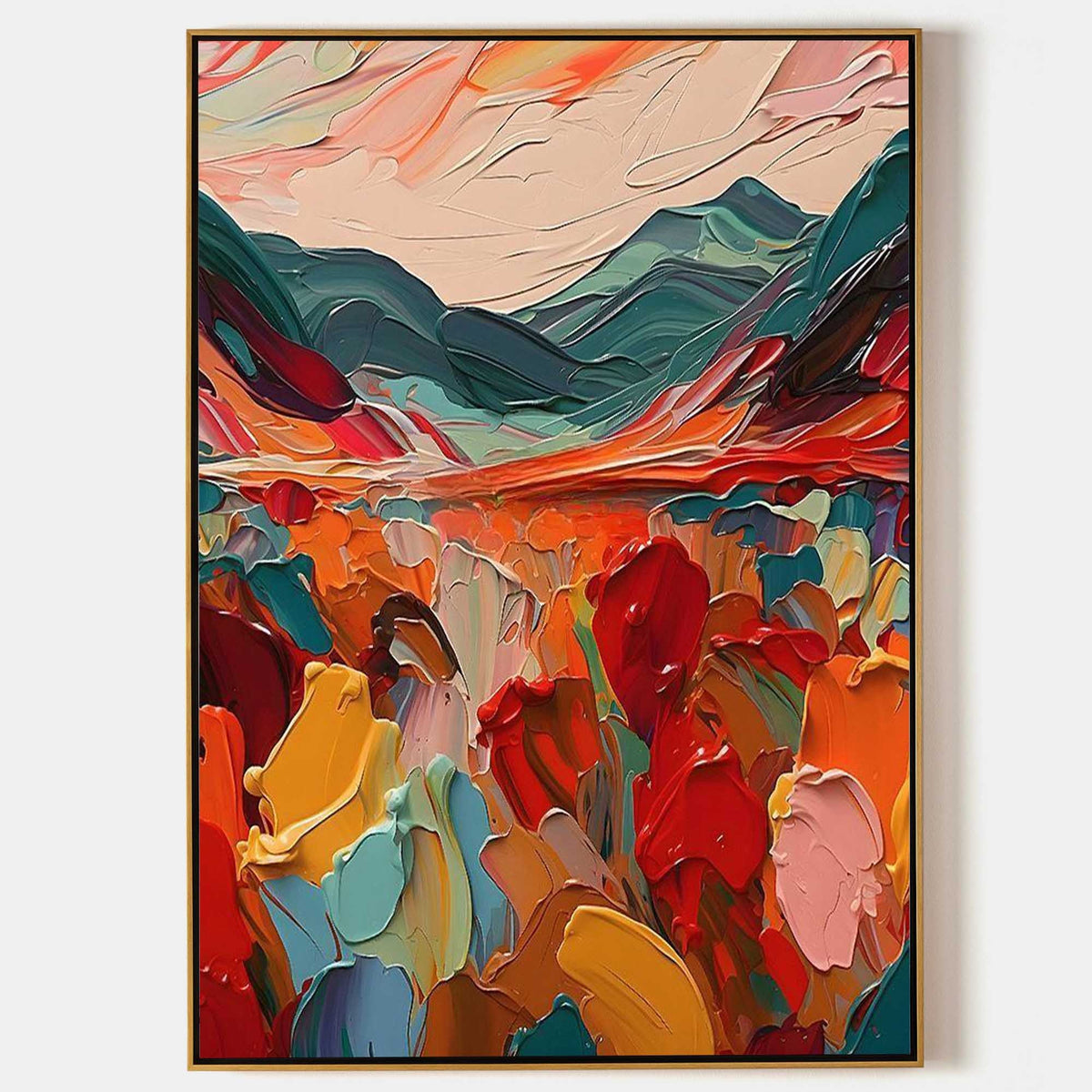 Crimson Valley Beneath Teal Peaks