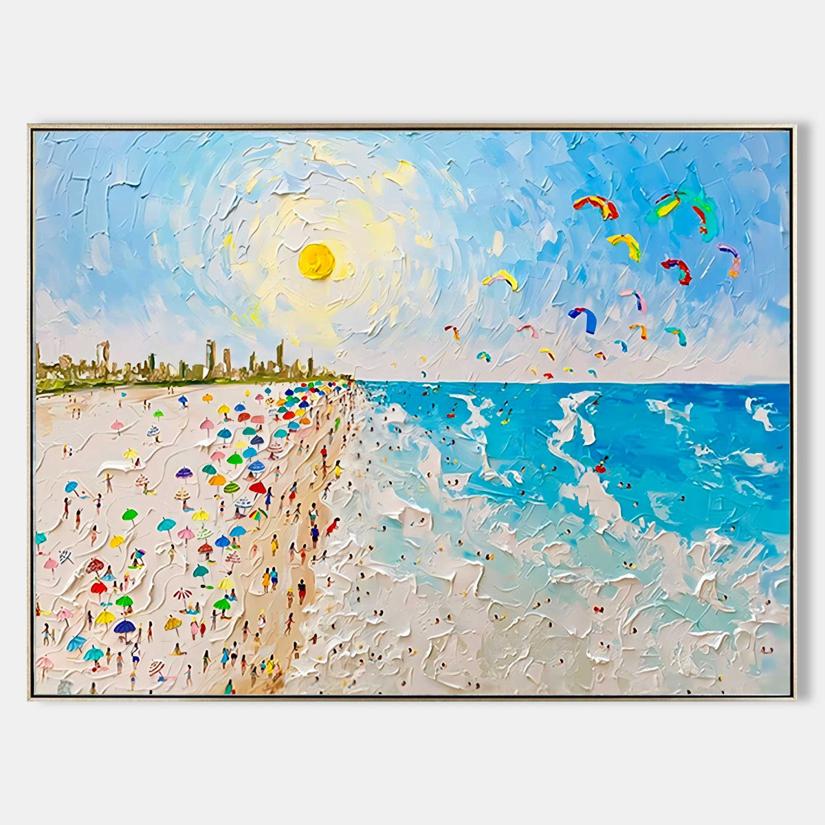 Crowded Summer Beach with Kites