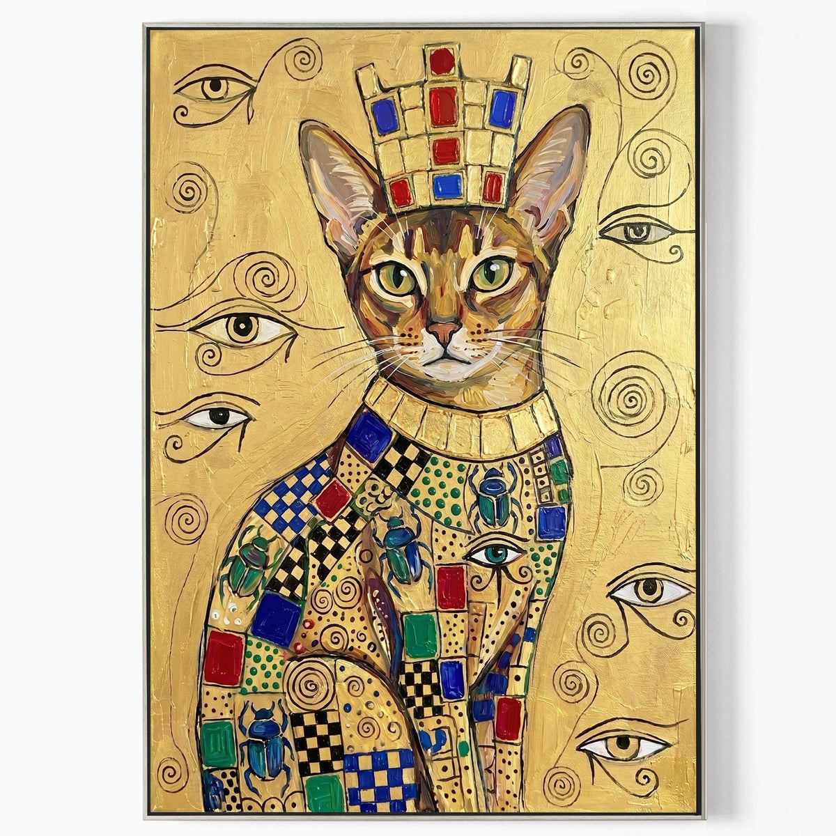 Crowned Cat in Golden Mosaic