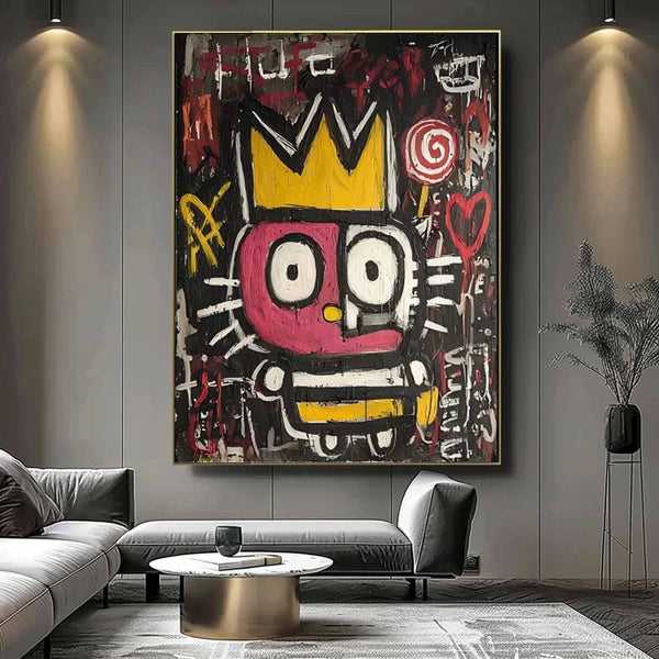 Crowned Graffiti Cat in Pink