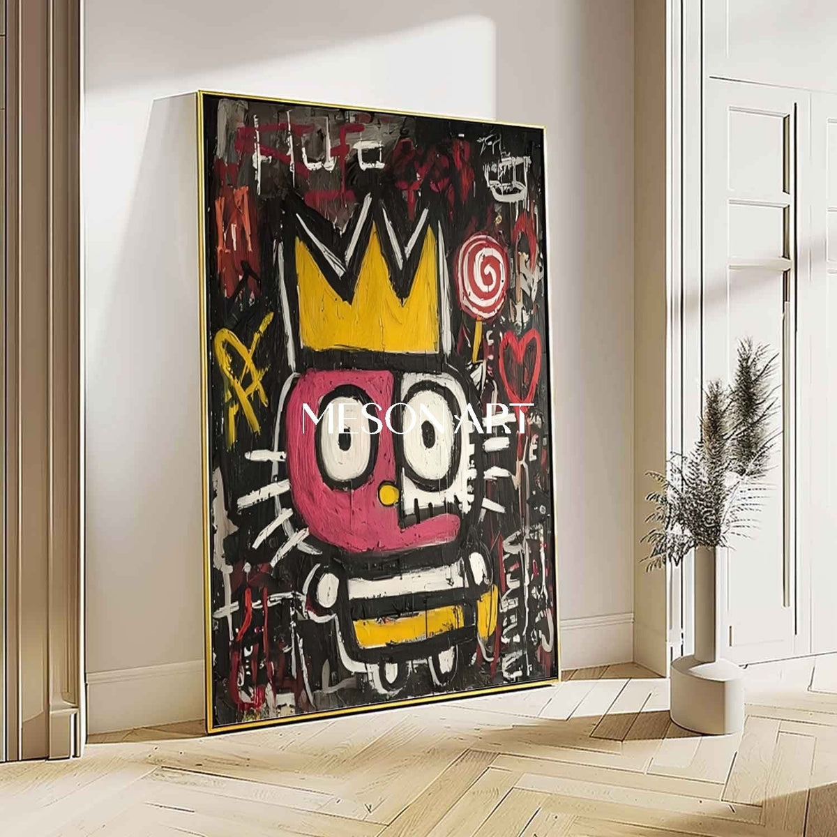 Crowned Graffiti Cat in Pink