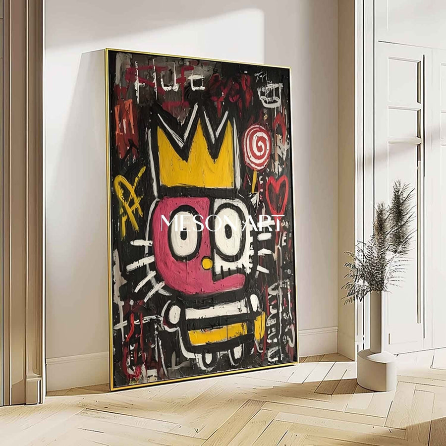Crowned Graffiti Cat in Pink
