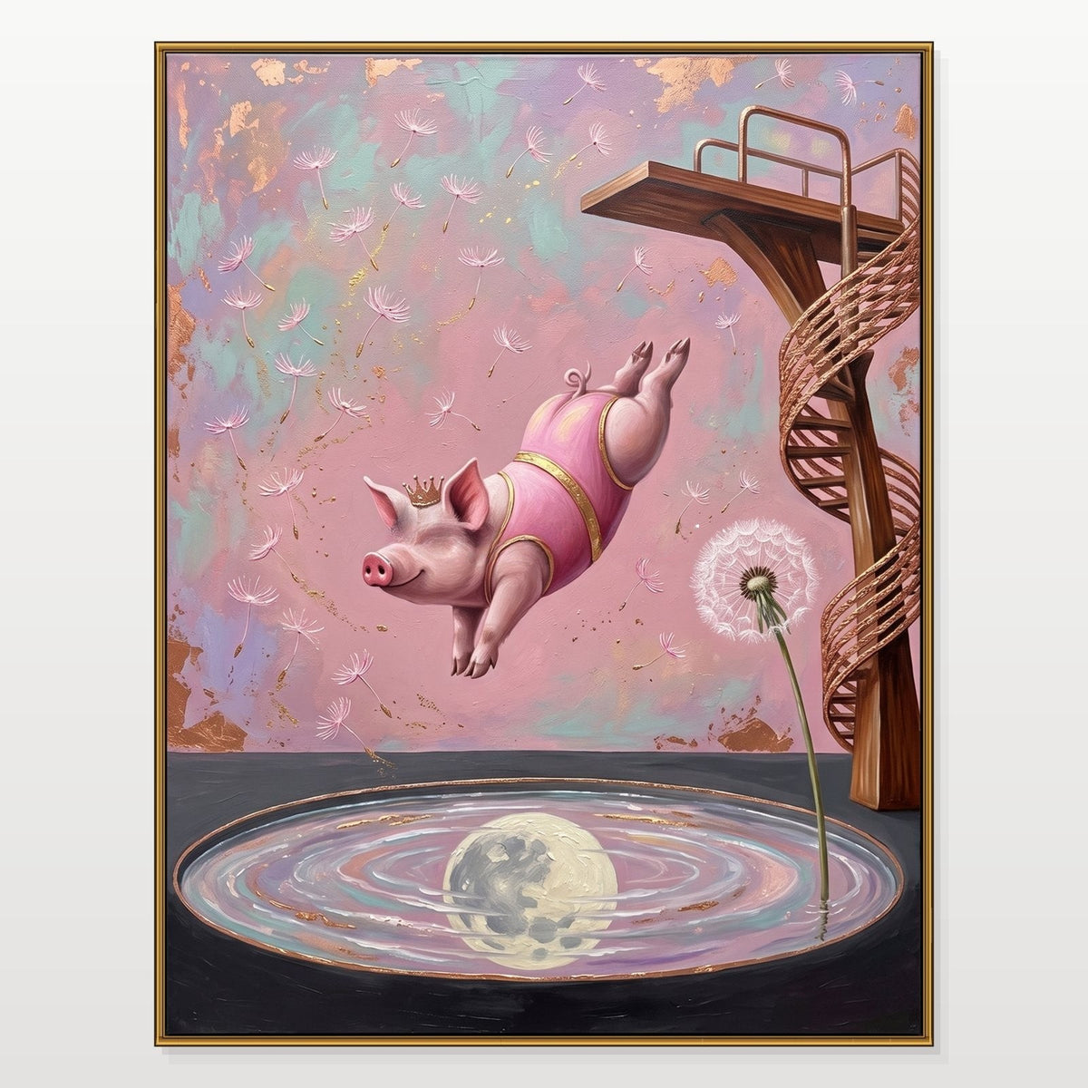 Crowned Pig Diving Into Moonlight
