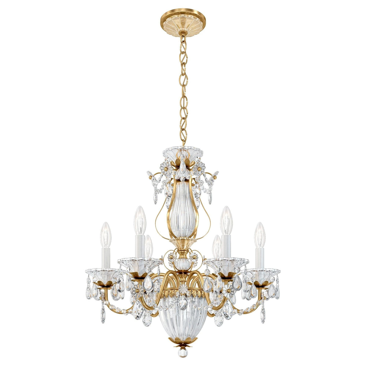 Crystal Basket Lantern Chandelier with Rosettes