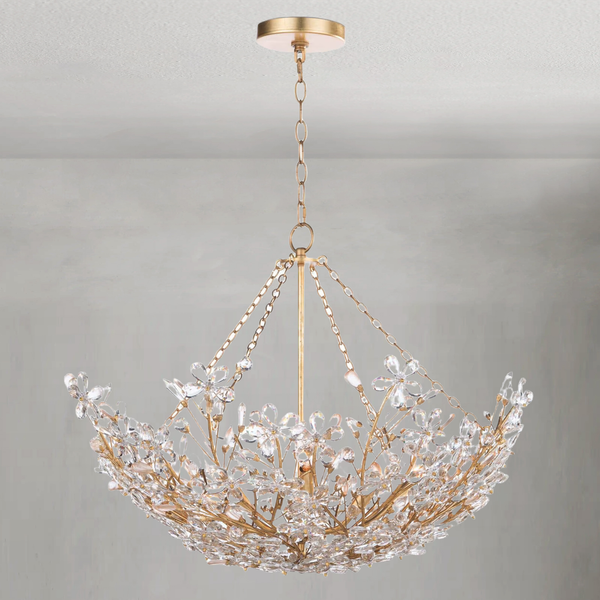 Crystal Blossom Cluster Gold Leaf Chandelier