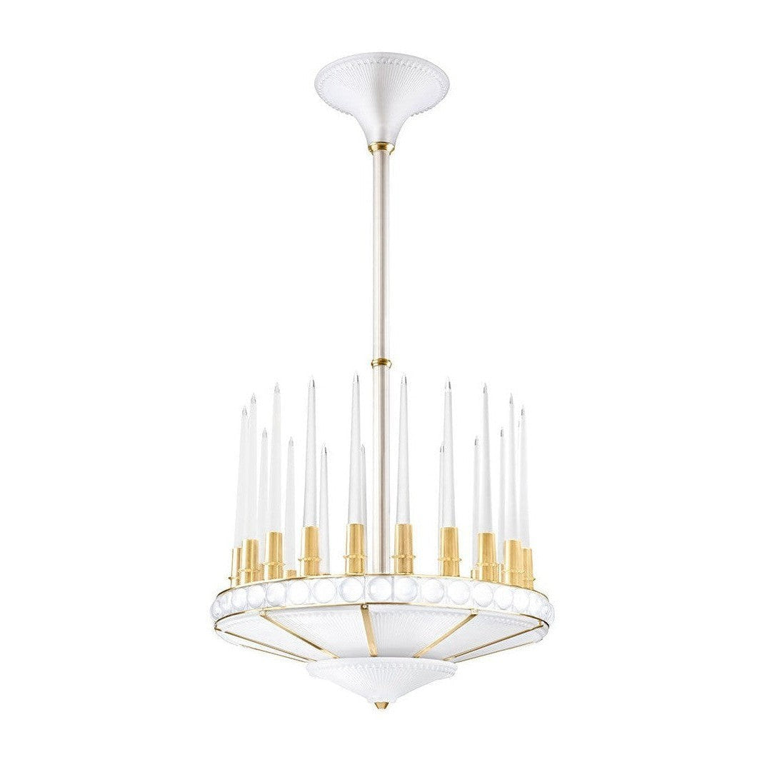 Crystal Candle Chandelier with Striped Metal Crown