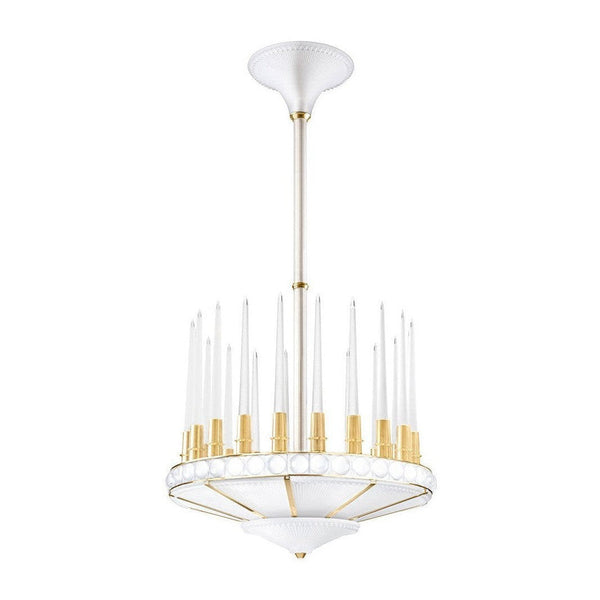 Crystal Candle Chandelier with Striped Metal Crown