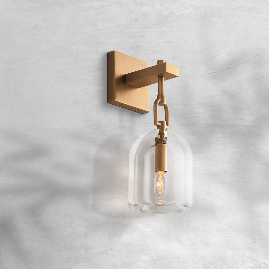 Crystal Cloche Dome and Solid Brass Wall Sconce