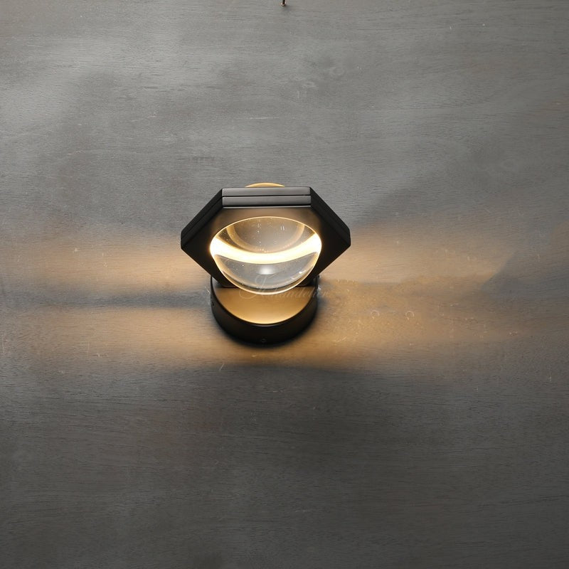 Crystal Globe Brass Wall Sconce with Hexagonal Frame