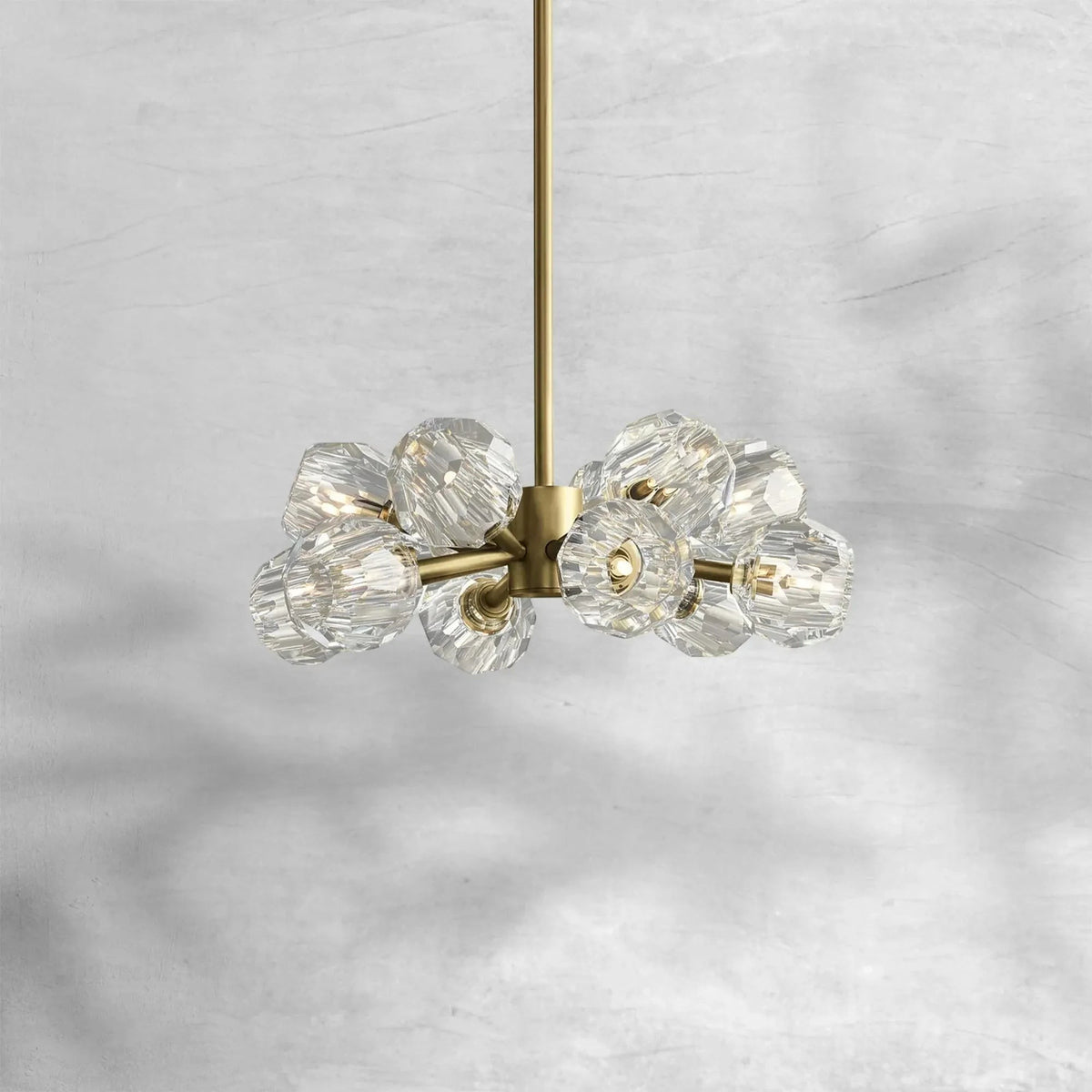 Crystal Globe Cluster Brass Ring Chandelier