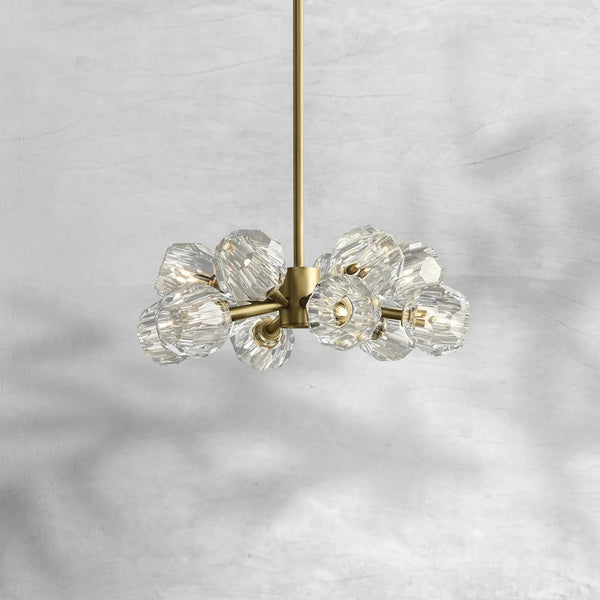 Crystal Globe Cluster Brass Ring Chandelier