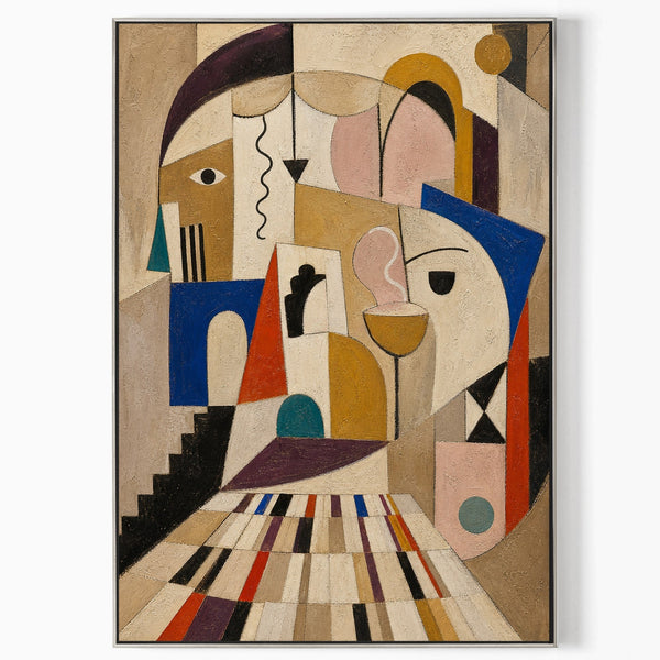 Cubist Faces and Checkered Stage