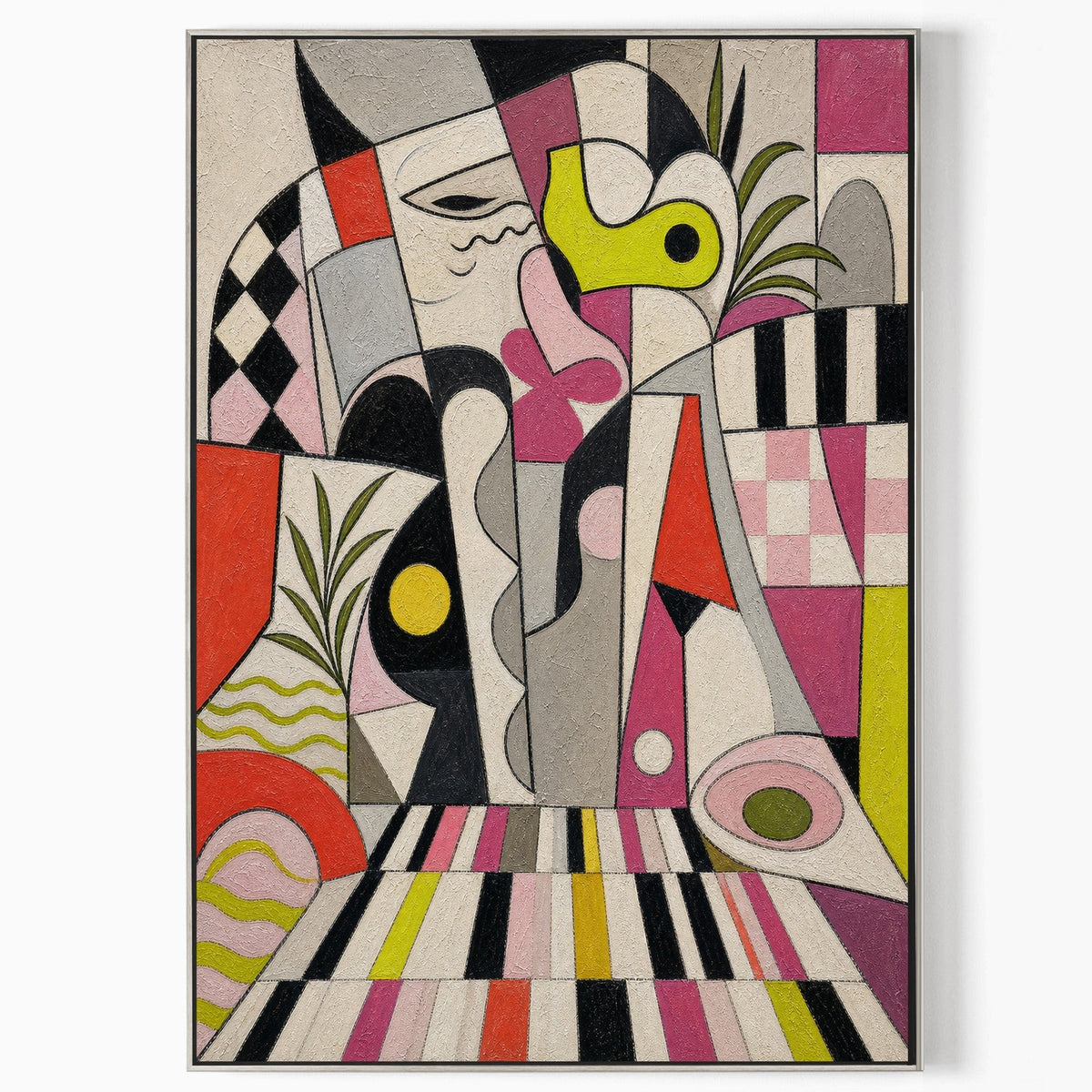 Cubist Harlequin Face in Pink