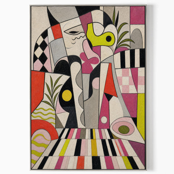 Cubist Harlequin Face in Pink