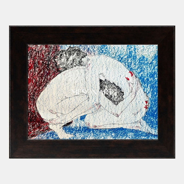 Curled Figure in Blue and Crimson