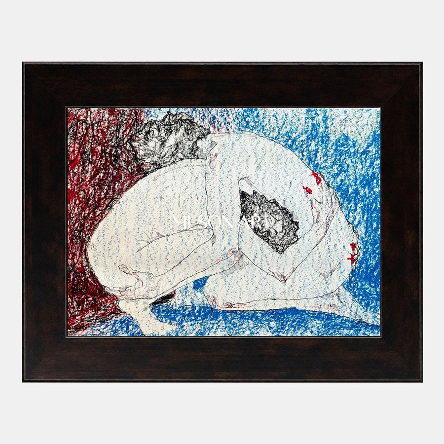 Curled Figure in Blue and Crimson