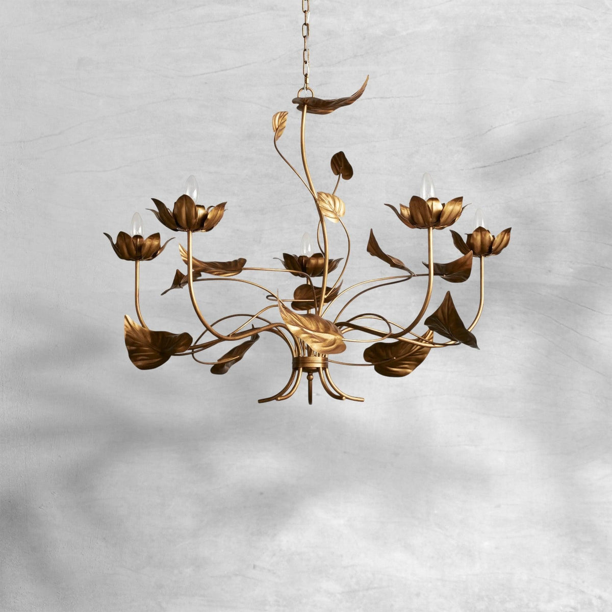 Curling Branch Antiqued Gold Iron Chandelier