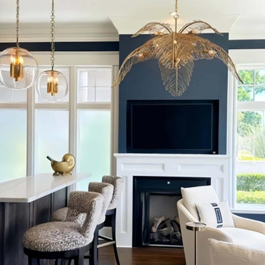 Curling Leaf Wrought Iron and Brass Chandelier