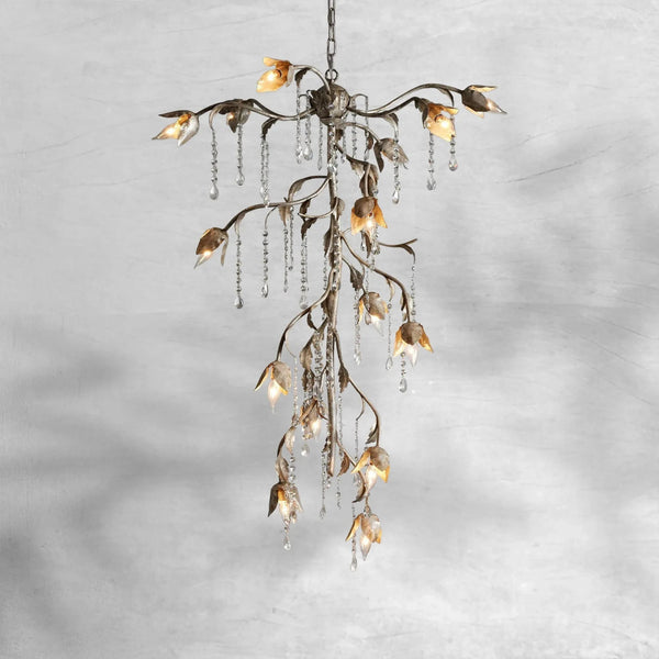Curling Silver Iron Vine Chandelier with Glass Crystals