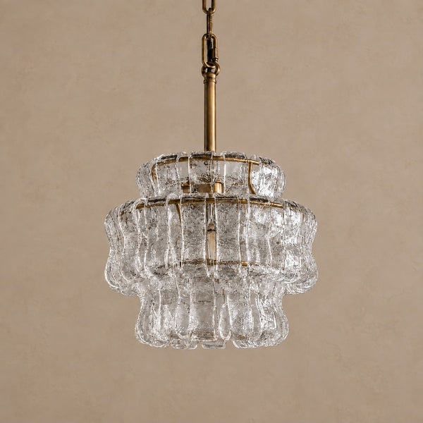 Curved Amber Textured Glass Bronze Pendant