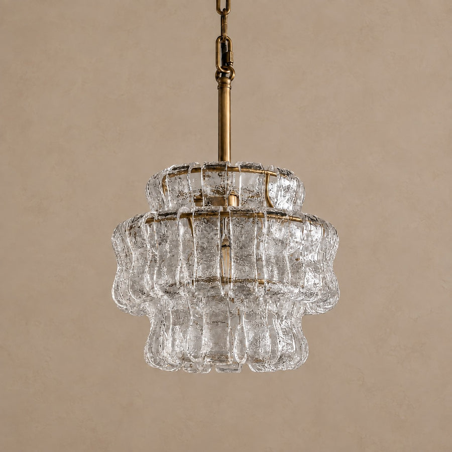 Curved Amber Textured Glass Bronze Pendant