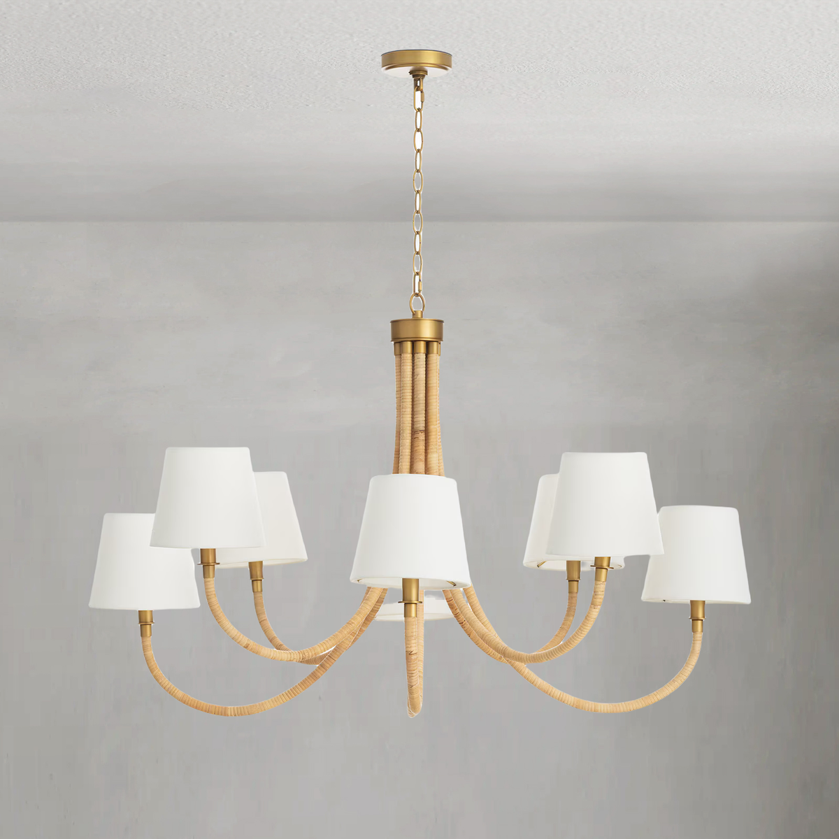 Curved Bamboo Frame Chandelier with Small Shades