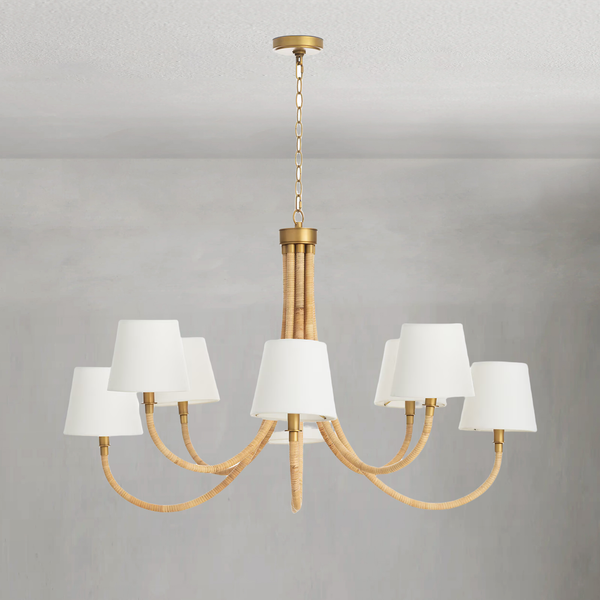 Curved Bamboo Frame Chandelier with Small Shades