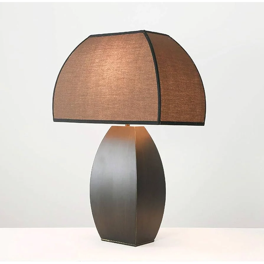 Curved Matte Iron Table Lamp with Dark Domed Shade