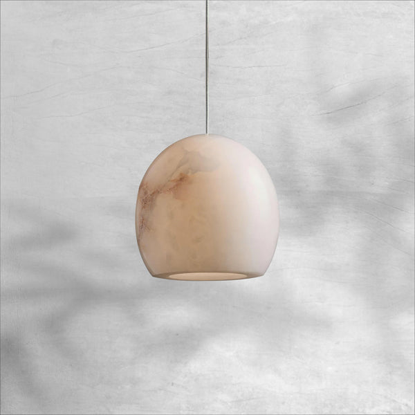 Curved Natural Alabaster Pendant with Silver Cord