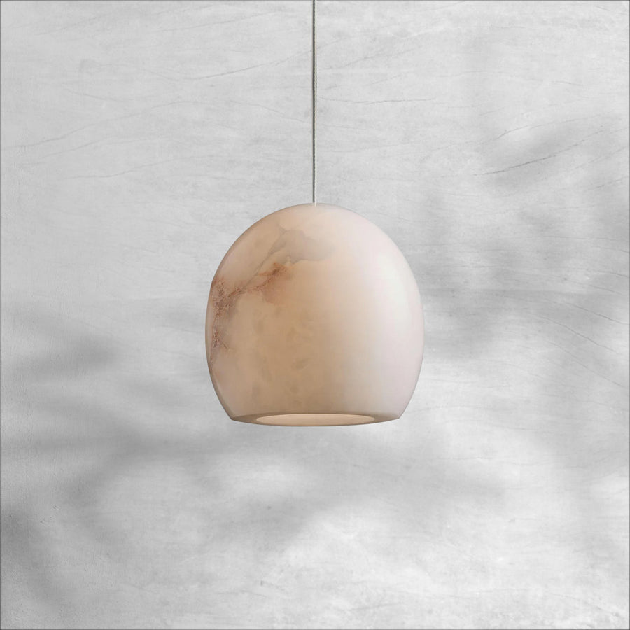 Curved Natural Alabaster Pendant with Silver Cord