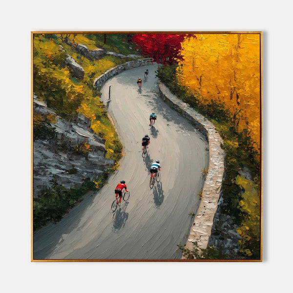 Cyclists on an Autumn Mountain Road