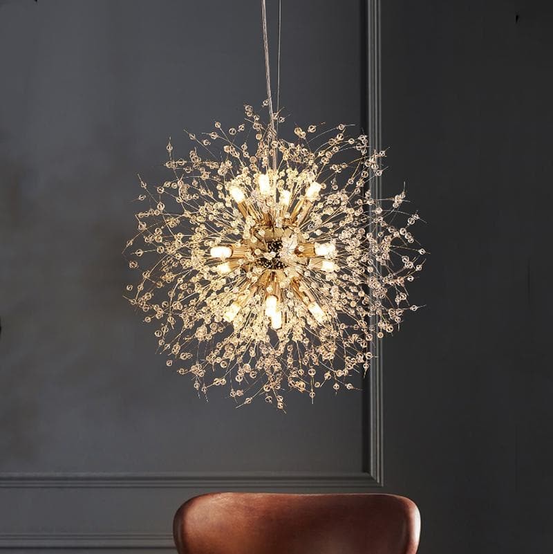 Dandelion Burst Crystal Bead Gold Globe Chandelier